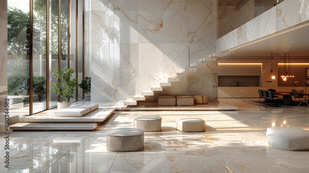 Luxurious modern living space with marble interior - generative ai Luxurious modern living space with marble interior - generative ai