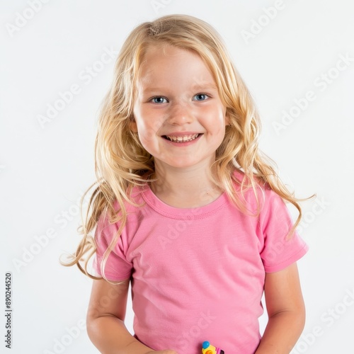 Portrait of a Young Girl With Blonde Hair Wearing a Pink Shirt