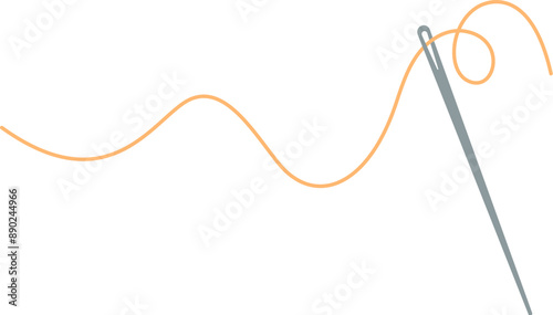 Tailor thread and needle logo, cartoon tailor supplies design, flat fashion tool illustration, doodle sewing decoration object, vector embroidery accessories element,