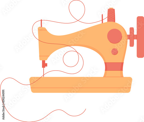 Sewing machine icon, hand drawn tailor craft supplies illustration, vector dressmaking accessories element, cartoon sewing tool object, flat fashion decoration design,
