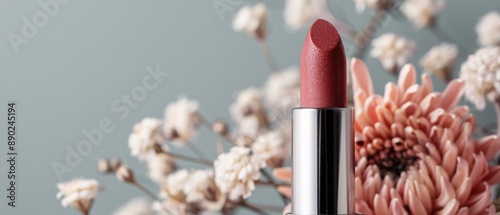 Beauty in Bloom: Elegant Lipstick with Floral Backdrop