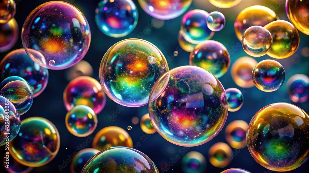 A collection of colorful soap bubbles floating against a dark background, creating a vibrant and playful scene. A collection of colorful soap bubbles floating against a dark background, creating a vibrant and playful scene.