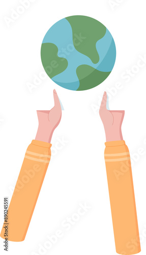 Human hand holds planet earth banner, person show up eco revolution board, human holding ecology demonstration placard, man hold environmental protest sign, character raise empowerment banner,
