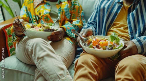 The couple eating salad photo