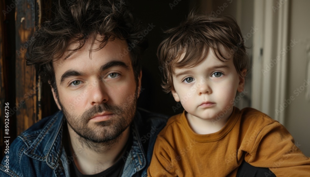 Close-Up Portrait of a Father and Son Inside a Home Close-Up Portrait of a Father and Son Inside a Home