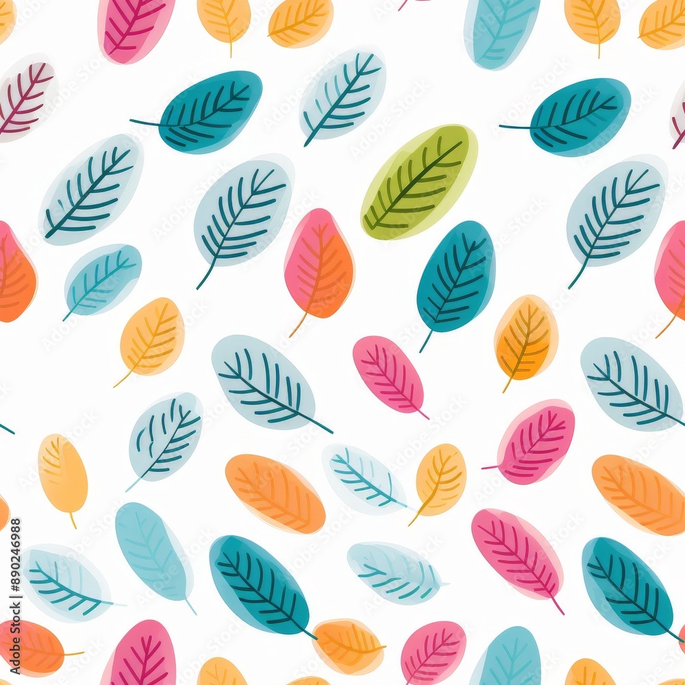 Colorful and whimsical seamless pattern of overlapping leaves on a white background Colorful and whimsical seamless pattern of overlapping leaves on a white background