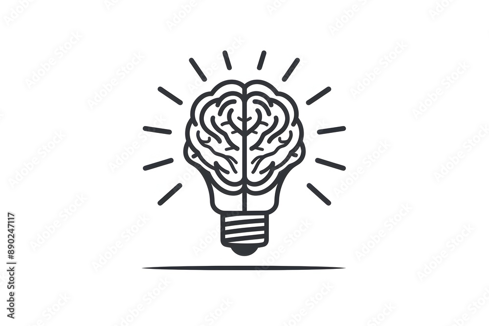 Black and white drawing of half brain inside light bulb on solid background, concept for thinking idea creative business ideas innovation technology science education social media marketing vector ill Black and white drawing of half brain inside light bulb on solid background, concept for thinking idea creative business ideas innovation technology science education social media marketing vector ill