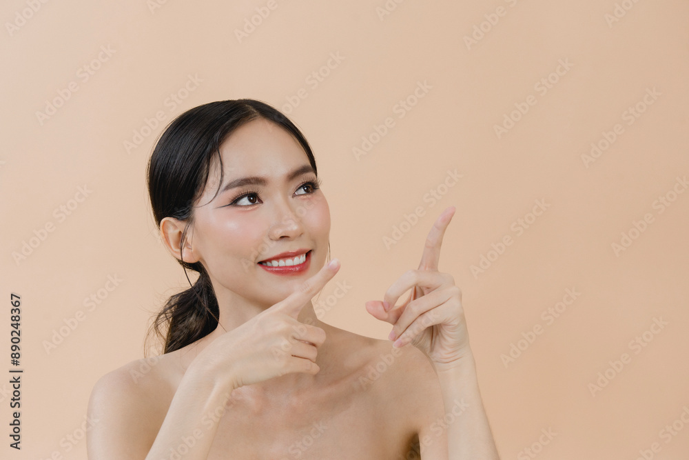 Portrait of young Asian beautiful woman with K-beauty make up style and healthy and perfect skin. woman with clean fresh skin. Face care, Facial treatment, Cosmetology, beauty and spa. Portrait of young Asian beautiful woman with K-beauty make up style and healthy and perfect skin. woman with clean fresh skin. Face care, Facial treatment, Cosmetology, beauty and spa.