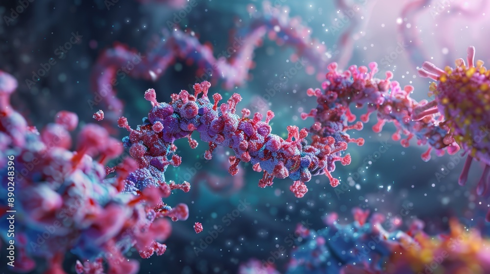 A scientific 3D illustration of a virus entering a host cell and releasing its RNA or DNA to initiate infection. A scientific 3D illustration of a virus entering a host cell and releasing its RNA or DNA to initiate infection.