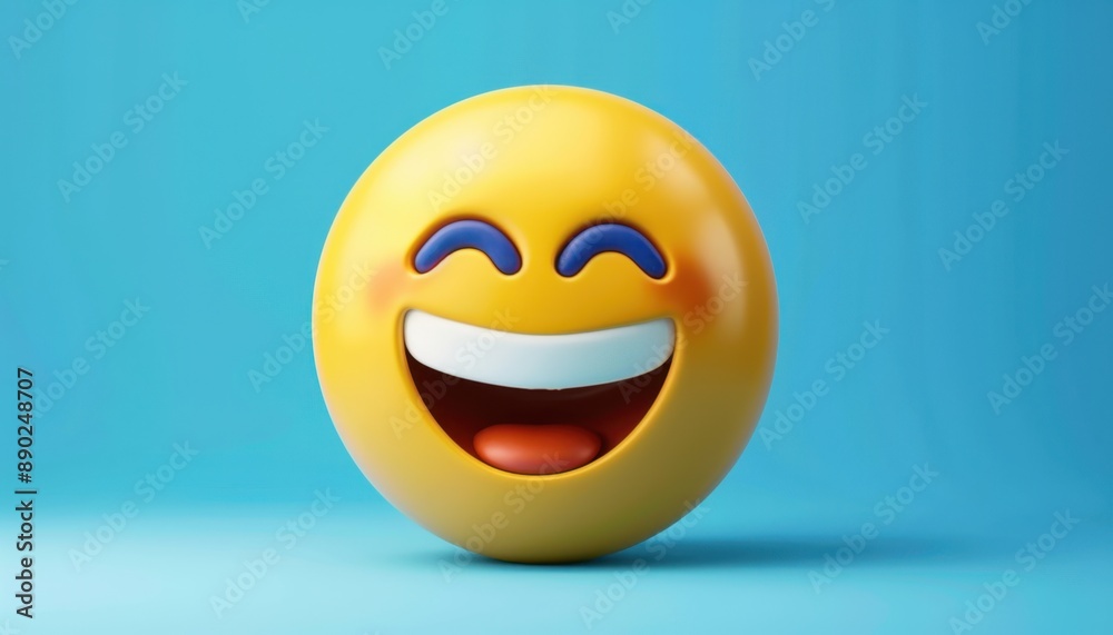 Smiling Yellow Emoji on a Blue Background Smiling Yellow Emoji on a Blue Background