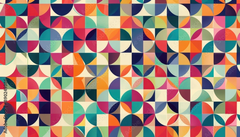 Abstract Geometric Pattern With Circles and Squares in Vibrant Colors Abstract Geometric Pattern With Circles and Squares in Vibrant Colors