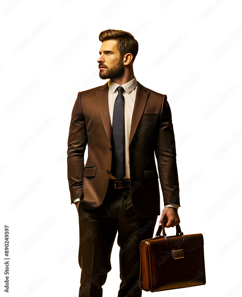 Businessman in Brown Suit Holding Briefcase Businessman in Brown Suit Holding Briefcase