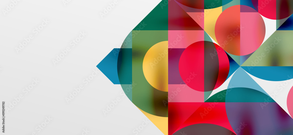 Circles and shadows. Colorful round elements with triangles, semi circles and other shapes. Vector Illustration For Wallpaper, Banner, Background, Card, Book Illustration, landing page