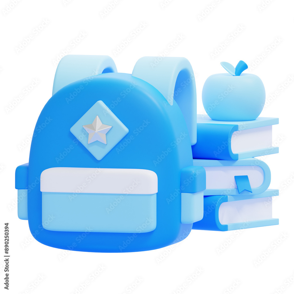 PNG 3D School Bag and Books icon isolated on a white background PNG 3D School Bag and Books icon isolated on a white background