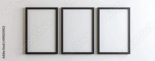 Clean thin black picture frame, contemporary style, sharp edges, high-definition, white background, minimalist aesthetic