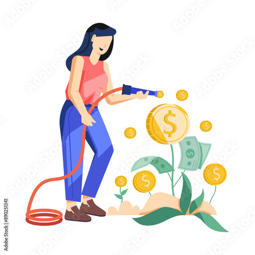 A flat character illustration depicting investment

