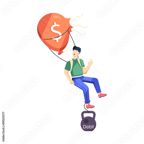 A flat character illustration depicting debt deflation 

