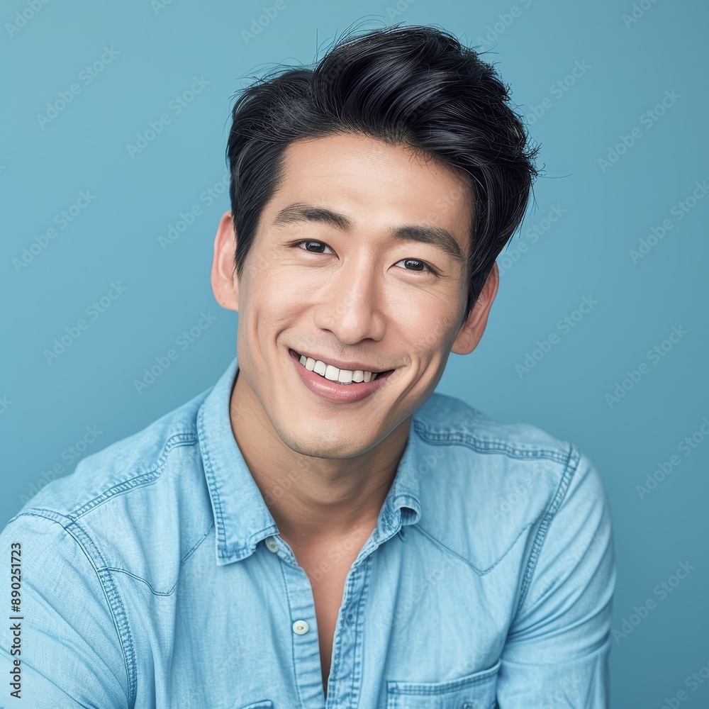 Portrait of a Smiling Man Wearing a Blue Button-Down Shirt Portrait of a Smiling Man Wearing a Blue Button-Down Shirt