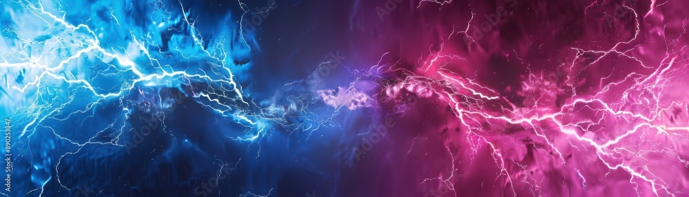 A vibrant electric lightning pattern in blue and pink, symbolizing energy and power, set against a dynamic dark background.
