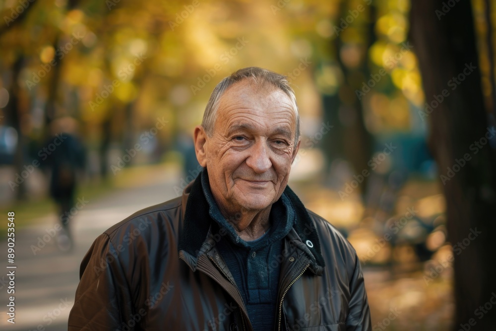 Man Older. Portrait of a Smiling Elderly Man Walking in the Park