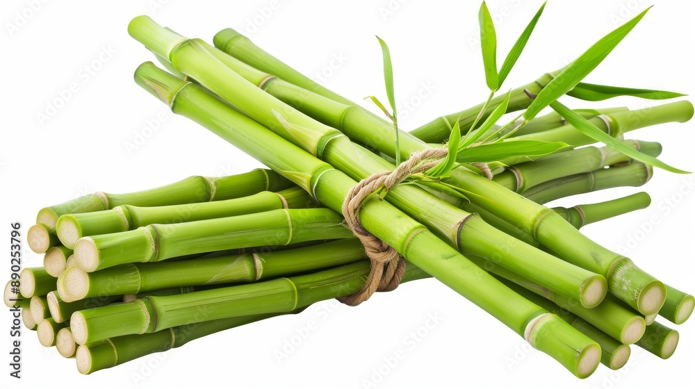 Fototapeta premium Green Bamboo Stalks on White Background