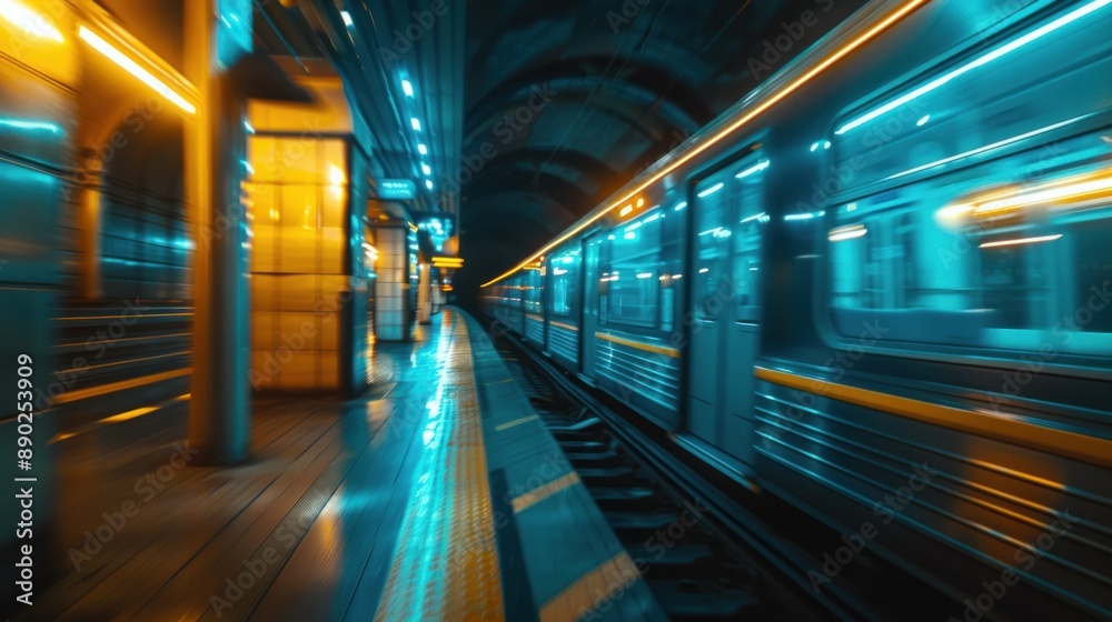 Subway Train in Motion with Neon Lights Subway Train in Motion with Neon Lights