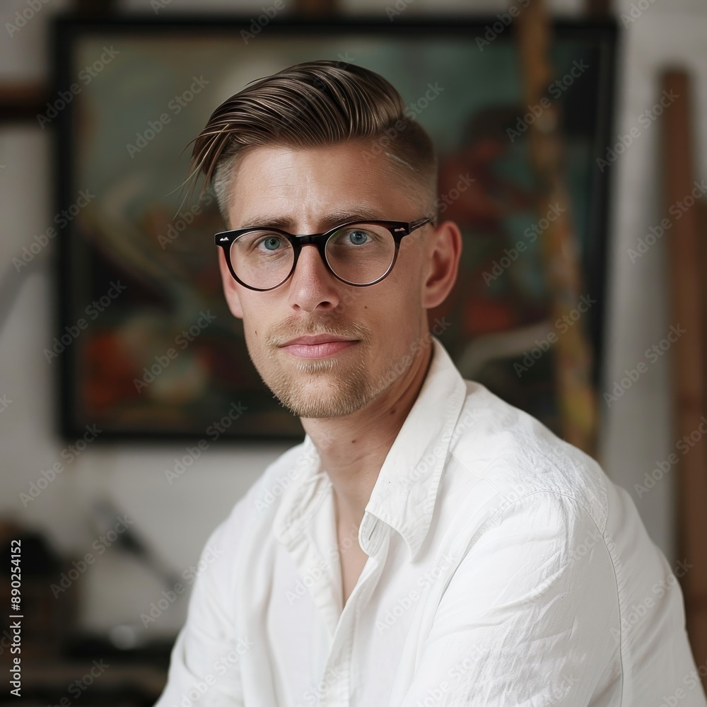 Portrait of a Young Man With Short Blonde Hair and Glasses Portrait of a Young Man With Short Blonde Hair and Glasses