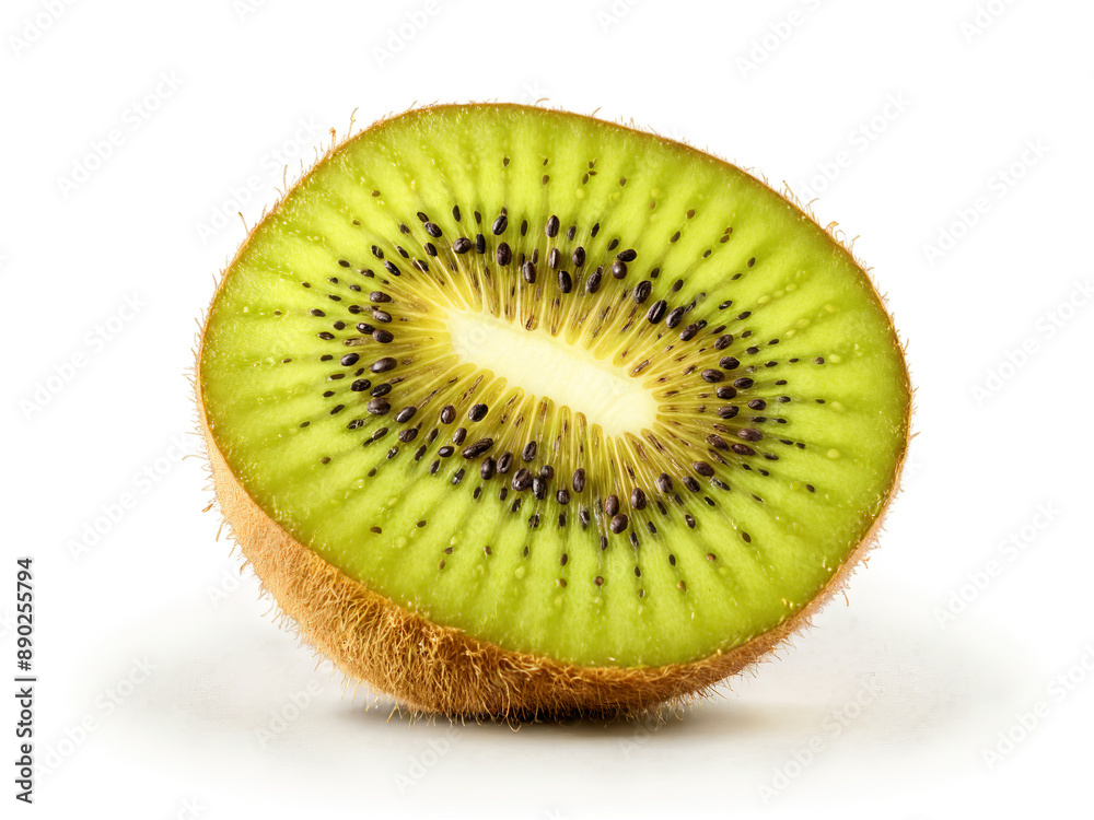 Slice of kiwi with surprised big eyes spinning with a whirl of tiny kiwi seeds Slice of kiwi with surprised big eyes spinning with a whirl of tiny kiwi seeds