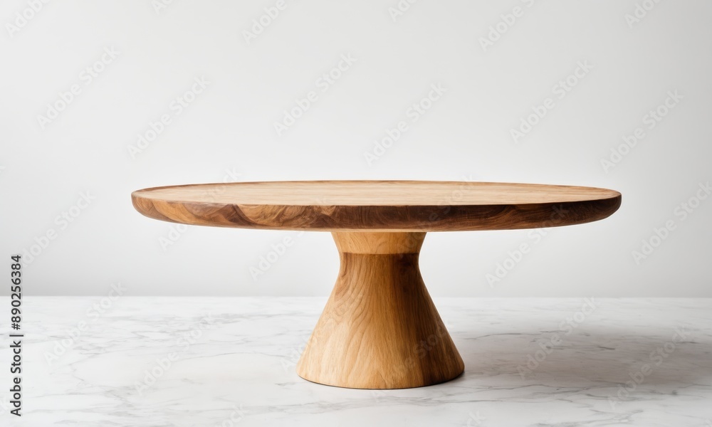 Wooden cake stand on marble surface Wooden cake stand on marble surface