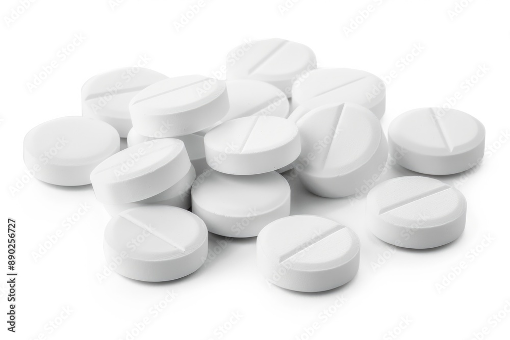 White Pills. Health Medication Concept with White Tablets on White Background