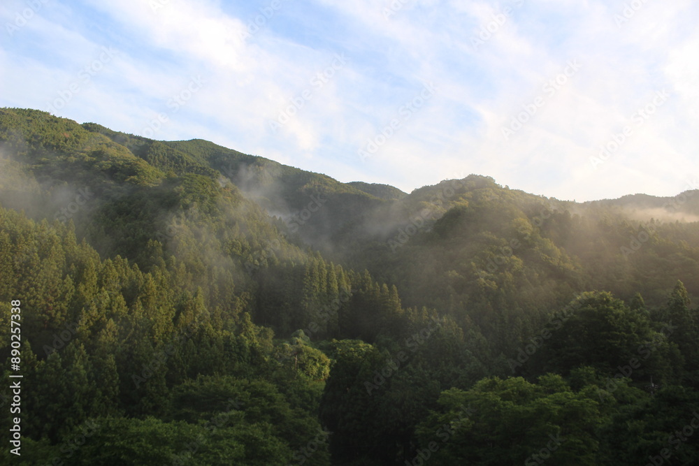 Fototapeta premium 霧に包まれた群馬県の山間