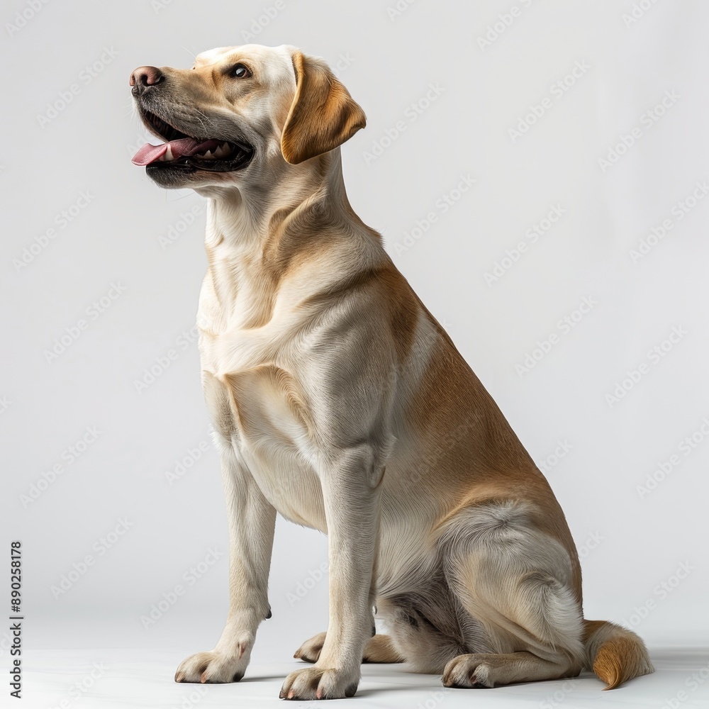 A Yellow Labrador Retriever Sitting Against a White Background A Yellow Labrador Retriever Sitting Against a White Background