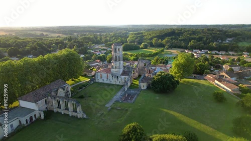 Aerial view of the Abbey of La Sauve Majeure, located in Gironde in the south west of France. Surrounded by the Bordeaux vineyards.
 photo