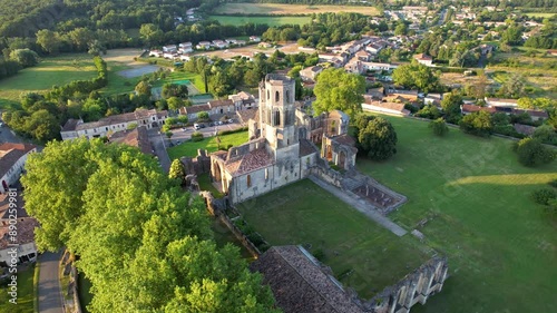 Aerial view of the Abbey of La Sauve Majeure, located in Gironde in the south west of France. Surrounded by the Bordeaux vineyards.
 photo