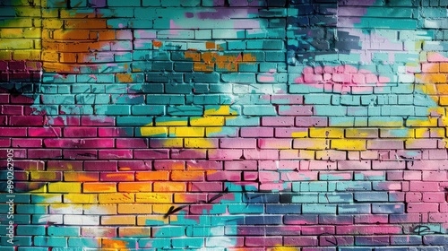 Colorful graffiti on a brick wall. Abstract background for design.