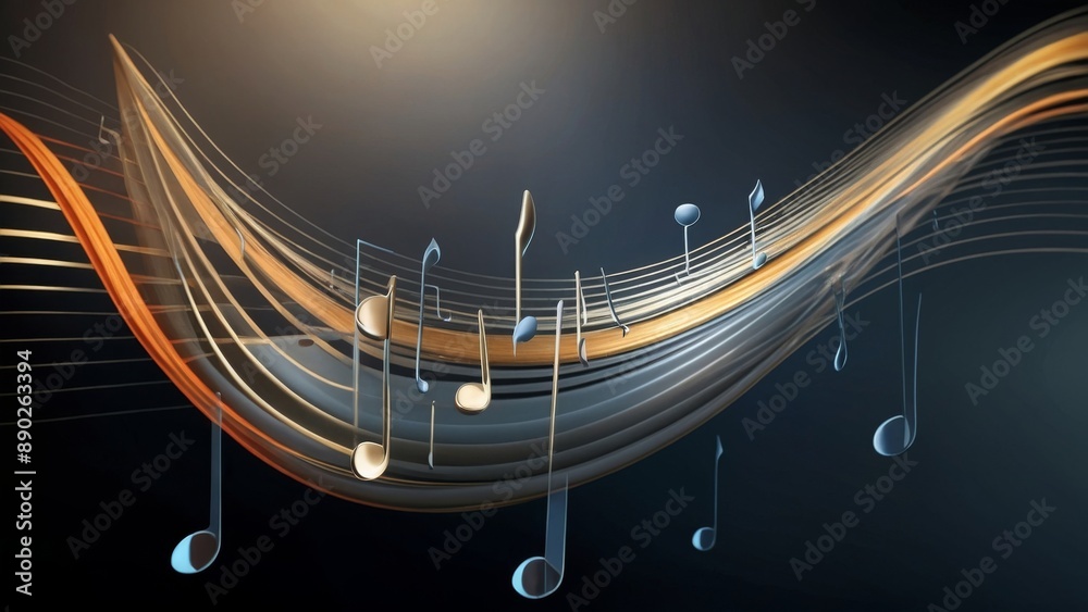 An abstract depiction of a musical concept where musical staves are transformed into waves symbolizing sound. An abstract depiction of a musical concept where musical staves are transformed into waves symbolizing sound.