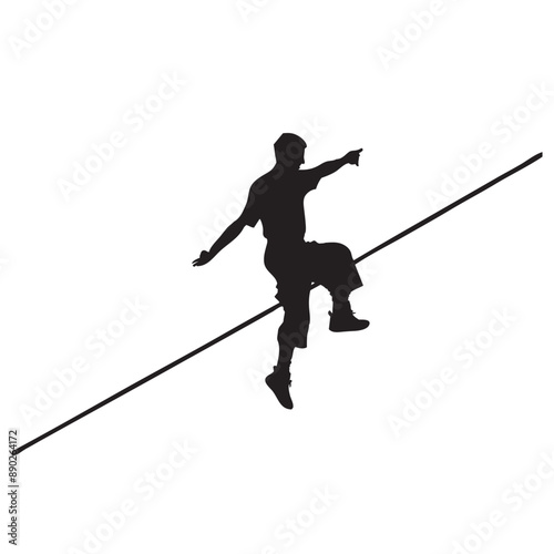 Slackliner, balancing on a thin line, Silhouette