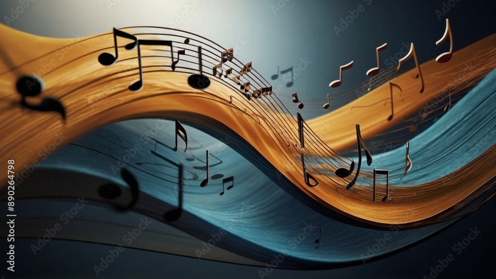 An abstract depiction of a musical concept where musical staves are transformed into waves symbolizing sound. An abstract depiction of a musical concept where musical staves are transformed into waves symbolizing sound.
