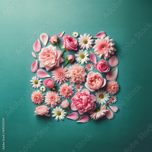 Bouquet is framed on background