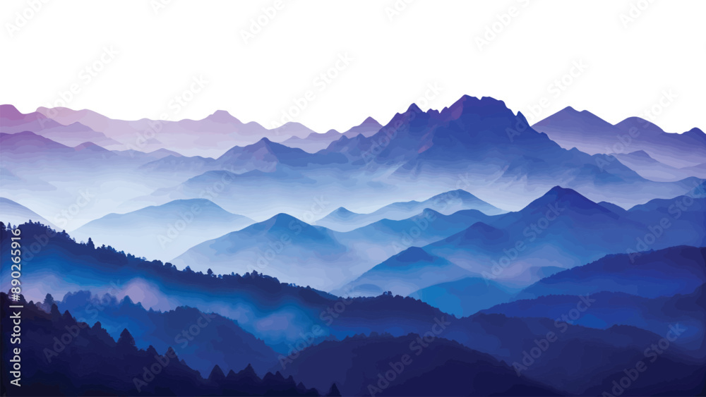 Serene Watercolor Landscape of Misty Mountain Range at Dawn Serene Watercolor Landscape of Misty Mountain Range at Dawn