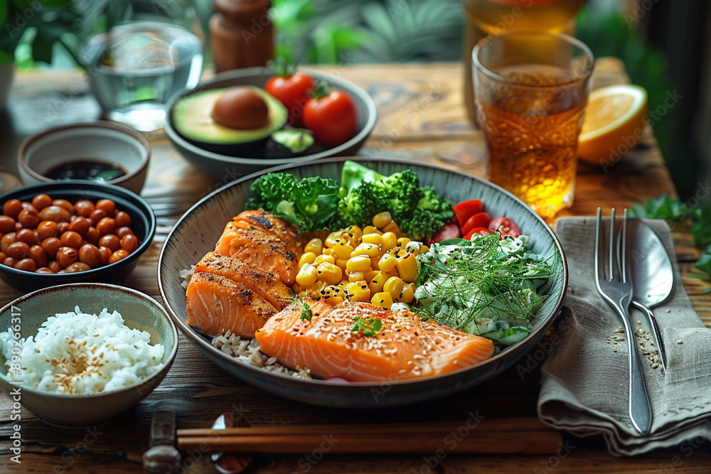 Balanced meals with an emphasis on mindful eating that include nutritious foods that promote healthy eating and lifestyles Balanced meals with an emphasis on mindful eating that include nutritious foods that promote healthy eating and lifestyles
