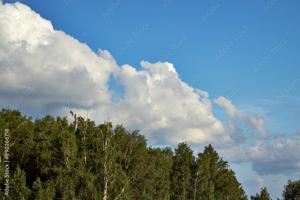 Obraz premium view of the blue sky with white clouds on a sunny summer day