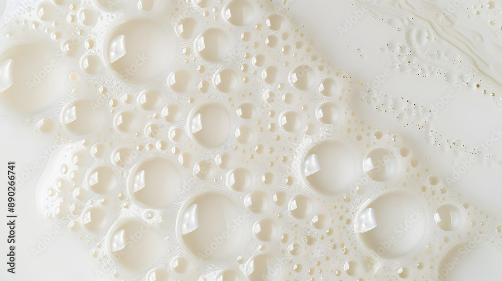 White milk or soy bubble foam background on top view close up White milk or soy bubble foam background on top view close up