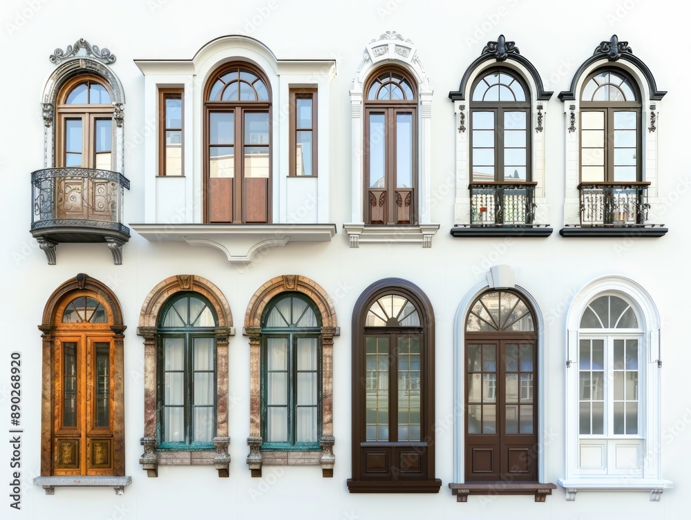 Fototapeta premium Windows And Doors. Architectural Glass Frames for Houses and Advertisements