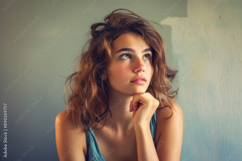 Woman Thinking. Portrait of Young Woman with Thoughtful Expression, Isolated on White Background Woman Thinking. Portrait of Young Woman with Thoughtful Expression, Isolated on White Background