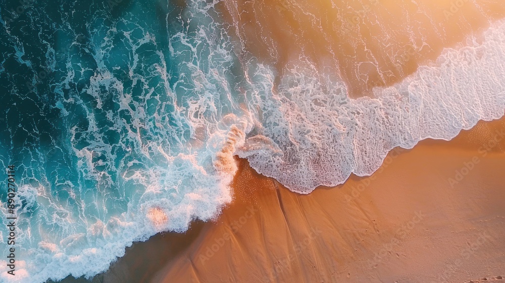 Aerial View of Waves Crashing on Sandy Beach Aerial View of Waves Crashing on Sandy Beach