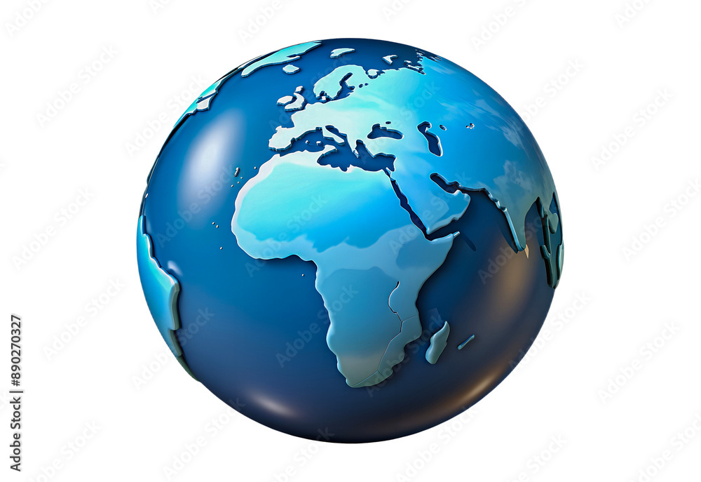 Blue globe illustration isolated on transparent background - Generative AI