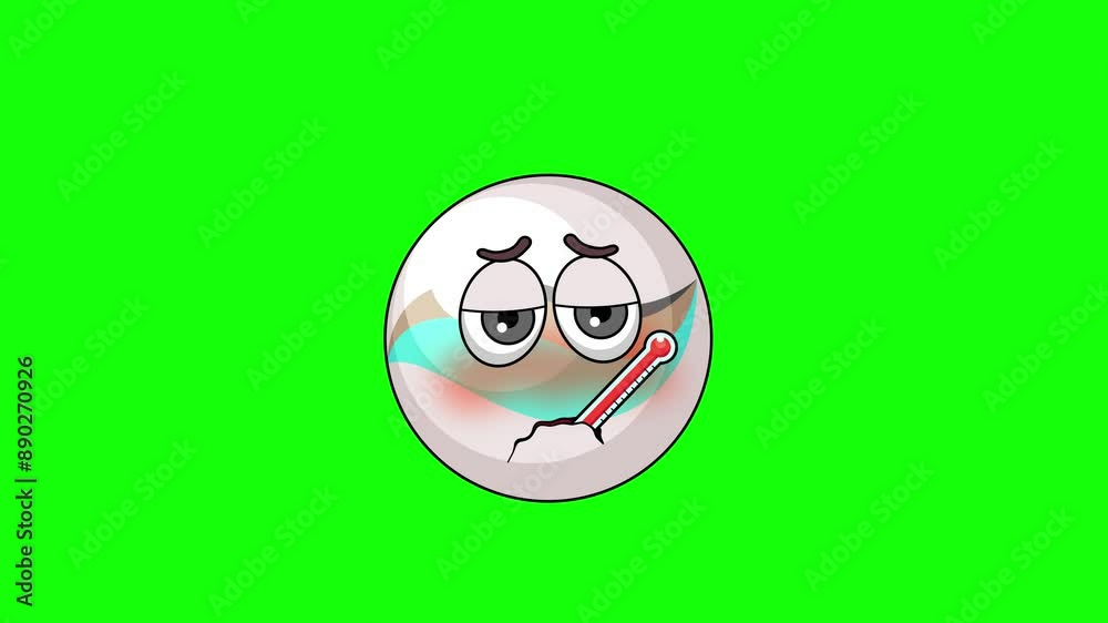 Fever animation of a marble toy cartoon, with a thermometer Fever animation of a marble toy cartoon, with a thermometer