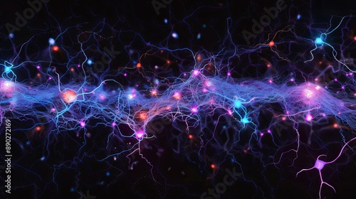 Abstract representation of a neural network with illuminated connections