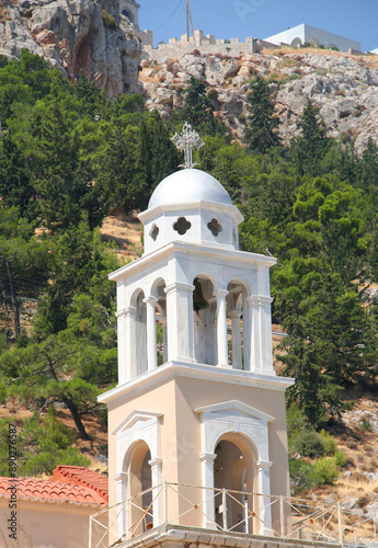 Bell Tower of  Greek Orthodox Church on the Hill in Kalymnos, Greece photo